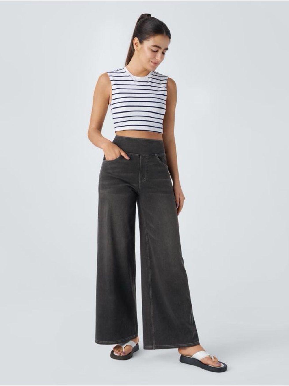 Halara Flex™ High Waisted Pockets Baggy Wide Leg Washed Casual Jeans L NWT